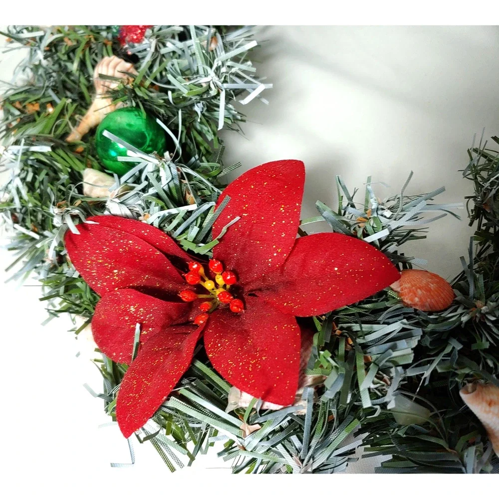 Coastal Christmas Wreath Seashells Nautical Beach Holiday Decor 11 in Artificial